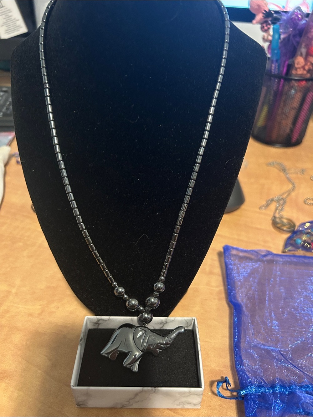 Hematite Elephant Pendant Necklace - Women's Necklace